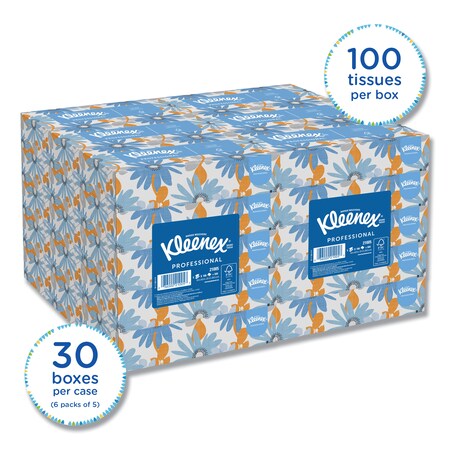 Kleenex White Facial Tissue, 2-Ply, 100 Sheets/Box, PK30 21005